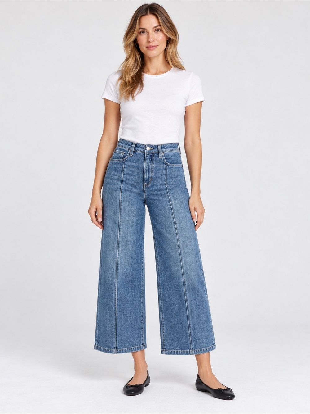 L’AGENCE Front Seam Cropped Wide Leg Jeans Blue Size 27